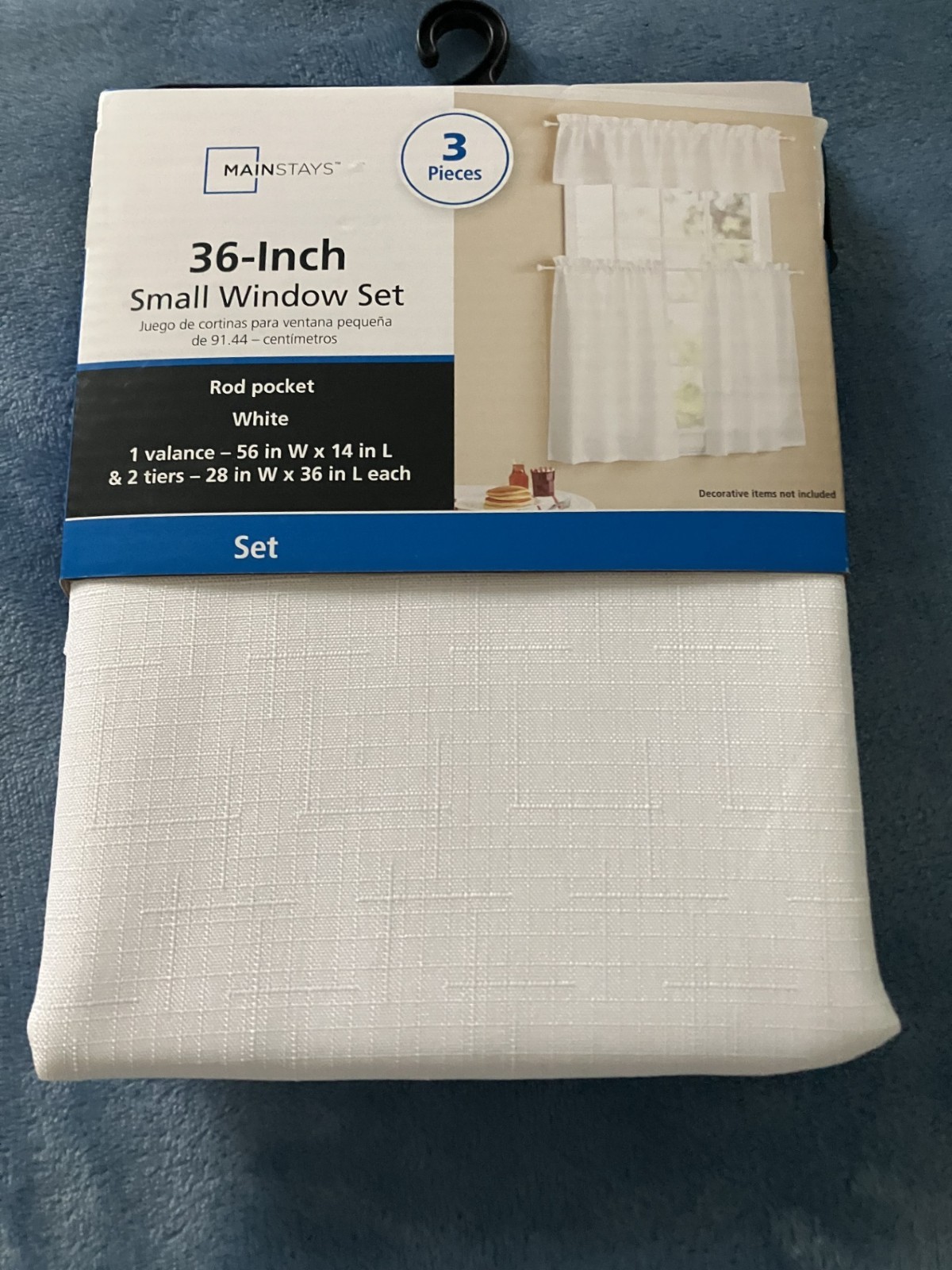 Mainstays 36″ White Window Curtain Set -Includes Valance & Tiers – NEW!!